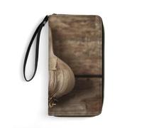 QWJKM Garlic Cloves Photos Leather Wallet for Men Women Slim Vertical Purse Long Wallet with Zipper Card Holder, white, 19.7x10.5cm