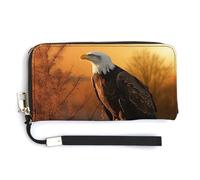 QWJKM Golden Sunset Bald Eagle Leather Wallet for Unisex Slim Pattern Purse Long Wallets Card Holder with Zipper, white, 20.0*10.5cm