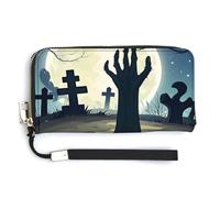QWJKM Graveyard Ghost Hand Leather Wallet for Unisex Slim Pattern Purse Long Wallets Card Holder with Zipper, white, 20.0*10.5cm