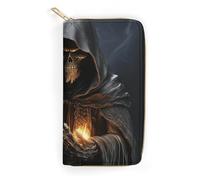 QWJKM Grim-Reaper Leather Wallet for Men Women Slim Vertical Purse Long Wallet with Zipper Card Holder, white, 19.7x10.5cm