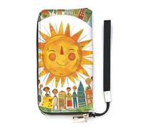 QWJKM Happy Smiling Sun Leather Wallet for Men Women Slim Vertical Purse Long Wallet with Zipper Card Holder, white, 20x10.5cm