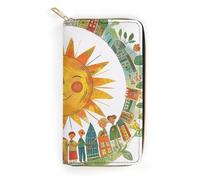 QWJKM Happy Smiling Sun Leather Wallet for Men Women Slim Vertical Purse Long Wallet with Zipper Card Holder, white, 19.7x10.5cm