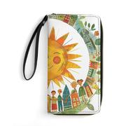 QWJKM Happy Smiling Sun Leather Wallet for Men Women Slim Vertical Purse Long Wallet with Zipper Card Holder, white, 19.7x10.5cm