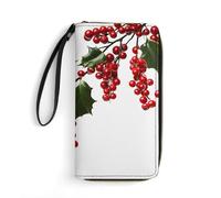 QWJKM Holly Berry Branches Leather Wallet for Men Women Slim Vertical Purse Long Wallet with Zipper Card Holder, white, 19.7x10.5cm