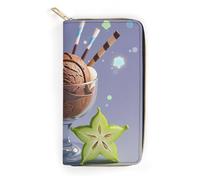 QWJKM Ice Cream Holy Day Leather Wallet for Men Women Slim Vertical Purse Long Wallet with Zipper Card Holder, white, 19.7x10.5cm