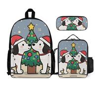 QWJKM Intimate Puppy Backpack Sets Travel Laptop Backpack with Insulated Lunch Bag Pencil Case Casual Daypack, White, 12x5.5x16.5 inches