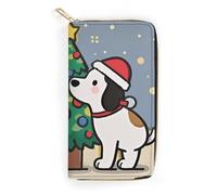 QWJKM Intimate Puppy Leather Wallet for Men Women Slim Vertical Purse Long Wallet with Zipper Card Holder, white, 19.7x10.5cm
