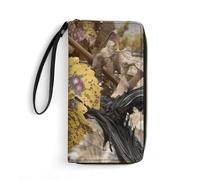 QWJKM Leaves on Grape Vine Leather Wallet for Men Women Slim Vertical Purse Long Wallet with Zipper Card Holder, white, 19.7x10.5cm