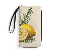 QWJKM Lemon And Rosemary Leather Wallet for Men Women Slim Vertical Purse Long Wallet with Zipper Card Holder, white, 19.7x10.5cm