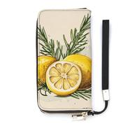QWJKM Lemon And Rosemary Leather Wallet for Men Women Slim Vertical Purse Long Wallet with Zipper Card Holder, white, 20x10.5cm