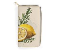 QWJKM Lemon And Rosemary Leather Wallet for Men Women Slim Vertical Purse Long Wallet with Zipper Card Holder, white, 19.7x10.5cm