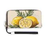QWJKM Lemon And Rosemary Leather Wallet for Unisex Slim Pattern Purse Long Wallets Card Holder with Zipper, white, 20.0*10.5cm