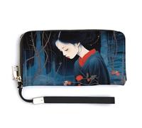 QWJKM Light Red Female Leather Wallet for Unisex Slim Pattern Purse Long Wallets Card Holder with Zipper, white, 20.0*10.5cm