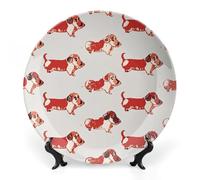 QWJKM Lovely Romantic Dachshunds Bone China Decorative Plates 8inch Printed Pattern Ceramic Plate with Vertical Stand Round Porcelain Dinner Plate Elegant Art Crafts for Women Men Gifts