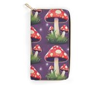 QWJKM Magic Red Mushroom Leather Wallet for Men Women Slim Vertical Purse Long Wallet with Zipper Card Holder, white, 19.7x10.5cm