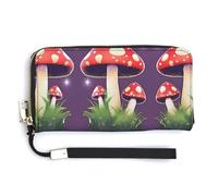 QWJKM Magic Red Mushroom Leather Wallet for Unisex Slim Pattern Purse Long Wallets Card Holder with Zipper, white, 20.0*10.5cm