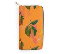 QWJKM Orange Mango Pattern Leather Wallet for Men Women Slim Vertical Purse Long Wallet with Zipper Card Holder, white, 19.7x10.5cm