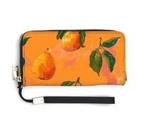 QWJKM Orange Mango Pattern Leather Wallet for Unisex Slim Pattern Purse Long Wallets Card Holder with Zipper, white, 20.0*10.5cm