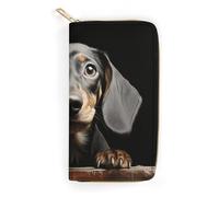 QWJKM Pad Dachshund Leather Wallet for Men Women Slim Vertical Purse Long Wallet with Zipper Card Holder, white, 19.7x10.5cm