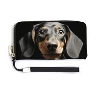 QWJKM Pad Dachshund Leather Wallet for Unisex Slim Pattern Purse Long Wallets Card Holder with Zipper, white, 20.0*10.5cm