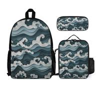 QWJKM Paper Cut Style Pattern Backpack Sets Travel Laptop Backpack with Insulated Lunch Bag Pencil Case Casual Daypack, White, 12x5.5x16.5 inches