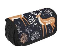 QWJKM Pencil Case for Men Women Brown Deer Pattern Pencil Pouch Personalized Pencil Holder Big Capacity Pencil Bag Aesthetic Pen Bag Cute Desk Organizer for Office Supplies