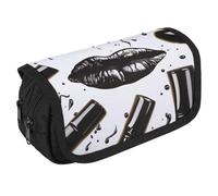 QWJKM Pencil Case for Men Women Cool Black Lipstick Lips Pencil Pouch Personalized Pencil Holder Big Capacity Pencil Bag Aesthetic Pen Bag Cute Desk Organizer for Office Supplies