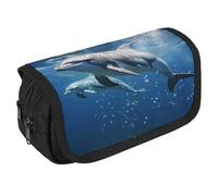 QWJKM Pencil Case for Men Women Cute Dolphins Pencil Pouch Personalized Pencil Holder Big Capacity Pencil Bag Aesthetic Pen Bag Cute Desk Organizer for Office Supplies