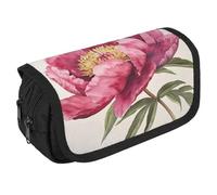 QWJKM Pencil Case for Men Women Dark Peach Peony Flower Pencil Pouch Personalized Pencil Holder Big Capacity Pencil Bag Aesthetic Pen Bag Cute Desk Organizer for Office Supplies