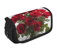 QWJKM Pencil Case for Men Women Fresh Red Roses Pencil Pouch Personalized Pencil Holder Big Capacity Pencil Bag Aesthetic Pen Bag Cute Desk Organizer for Office Supplies