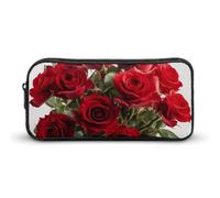 QWJKM Pencil Case for Men Women Fresh Red Roses Pencil Pouch Portable Pencil Bag Personalized Pencil Holder Aesthetic Pen Bag Pencil Box Desk Organizer for Office