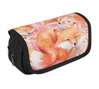 QWJKM Pencil Case for Men Women Little Fox Animal Pencil Pouch Personalized Pencil Holder Big Capacity Pencil Bag Aesthetic Pen Bag Cute Desk Organizer for Office Supplies