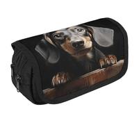 QWJKM Pencil Case for Men Women Pad Dachshund Pencil Pouch Personalized Pencil Holder Big Capacity Pencil Bag Aesthetic Pen Bag Cute Desk Organizer for Office Supplies