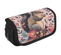 QWJKM Pencil Case for Men Women Squirrel And Flowers Pencil Pouch Personalized Pencil Holder Big Capacity Pencil Bag Aesthetic Pen Bag Cute Desk Organizer for Office Supplies