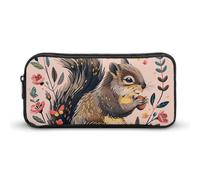 QWJKM Pencil Case for Men Women Squirrel And Flowers Pencil Pouch Portable Pencil Bag Personalized Pencil Holder Aesthetic Pen Bag Pencil Box Desk Organizer for Office