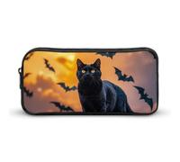 QWJKM Pencil Case for Men Women The Black Cat Is Pacing on The Roof Pencil Pouch Portable Pencil Bag Personalized Pencil Holder Aesthetic Pen Bag Pencil Box Desk Organizer for Office