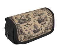 QWJKM Pencil Case for Men Women Treasure Map Maritime Pirate Pencil Pouch Personalized Pencil Holder Big Capacity Pencil Bag Aesthetic Pen Bag Cute Desk Organizer for Office Supplies