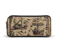 QWJKM Pencil Case for Men Women Treasure Map Maritime Pirate Pencil Pouch Portable Pencil Bag Personalized Pencil Holder Aesthetic Pen Bag Pencil Box Desk Organizer for Office