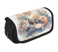 QWJKM Pencil Case for Men Women Watercolor Fox Pencil Pouch Personalized Pencil Holder Big Capacity Pencil Bag Aesthetic Pen Bag Cute Desk Organizer for Office Supplies
