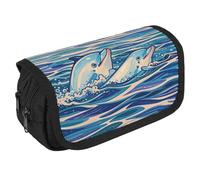 QWJKM Pencil Case for Men Women Wide Snouted Dolphins Playing Pencil Pouch Personalized Pencil Holder Big Capacity Pencil Bag Aesthetic Pen Bag Cute Desk Organizer for Office Supplies
