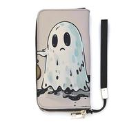 QWJKM Poor Ghost Leather Wallet for Men Women Slim Vertical Purse Long Wallet with Zipper Card Holder, white, 20x10.5cm