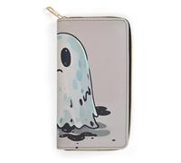 QWJKM Poor Ghost Leather Wallet for Men Women Slim Vertical Purse Long Wallet with Zipper Card Holder, white, 19.7x10.5cm