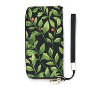 QWJKM Red Berries Pattern Leather Wallet for Men Women Slim Vertical Purse Long Wallet with Zipper Card Holder, white, 20x10.5cm
