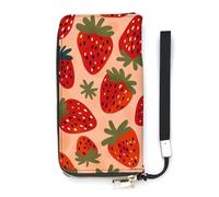 QWJKM Red Strawberry Pattern Leather Wallet for Men Women Slim Vertical Purse Long Wallet with Zipper Card Holder, white, 20x10.5cm
