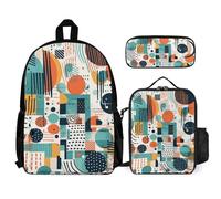 QWJKM Shapes And Curves Backpack Sets Travel Laptop Backpack with Insulated Lunch Bag Pencil Case Casual Daypack, White, 12x5.5x16.5 inches
