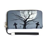 QWJKM Strange Tomb Leather Wallet for Unisex Slim Pattern Purse Long Wallets Card Holder with Zipper, white, 20.0*10.5cm