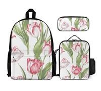QWJKM The Flowers Are All Red Backpack Sets Travel Laptop Backpack with Insulated Lunch Bag Pencil Case Casual Daypack, White, 12x5.5x16.5 inches