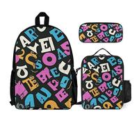 QWJKM There Is A Letter Pattern Backpack Sets Travel Laptop Backpack with Insulated Lunch Bag Pencil Case Casual Daypack, White, 12x5.5x16.5 inches