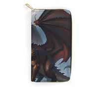 QWJKM Three Fire Breathing Dragons Leather Wallet for Men Women Slim Vertical Purse Long Wallet with Zipper Card Holder, white, 19.7x10.5cm