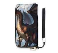 QWJKM Three Fire Breathing Dragons Leather Wallet for Men Women Slim Vertical Purse Long Wallet with Zipper Card Holder, white, 20x10.5cm